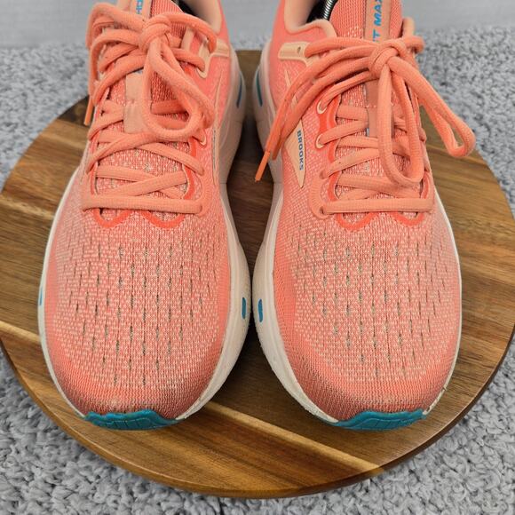 Brooks Womens 9.5B Ghost Max Papaya Apricot Blue Athletic Gym Road Running Shoe - Picture 6 of 13